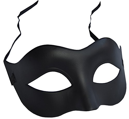 FHS Black Matte Classic Style Venetian Mask, Masquerade, Burlesque Ball Party, 19x8 cm