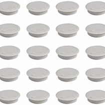 Emuca - Ø60mm round grommet from grey plastic, desk cable grommet to build in table/desk/worktop, Set of 20