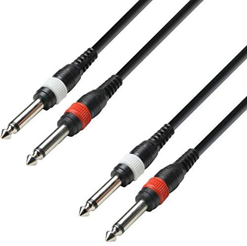 Adam Hall 3 Star Series 6m 2x 6.3mm Jack Mono to 2x 6.3mm Jack Mono Audio Cable, Black