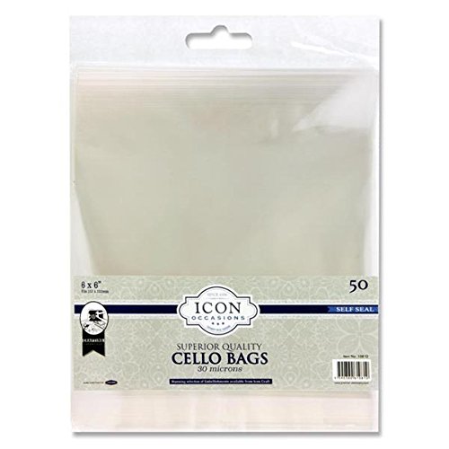 Premier Stationery 6 x 6" Icon Self Seal Cello Bags. Pack of 50, Multicolor, 6 x 6-Inch
