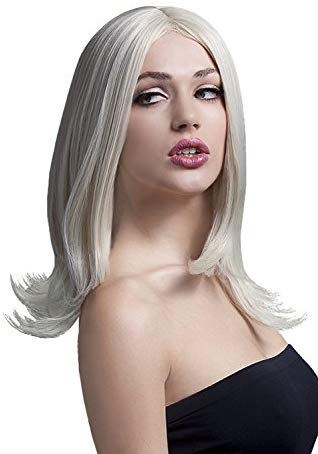 Smiffys Fever Sophia Wig, Blonde Long Layered with Centre Parting, 17inch/43cm, Fever Wigs Fancy Dress, Fever Dress Up Wigs
