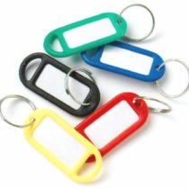Merriway BH01527 Coloured Plastic Key Ring Tags with Labels-Pack of 50, Assorted Color, Set of 50 Pieces