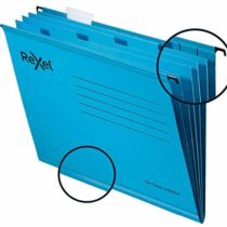Rexel Classic A4 Reinforced Filing Cabinet Suspension Files with Dividers, 15 mm V base, 100 Percent Recycled Card, Blue, Pack of 10, 2115595