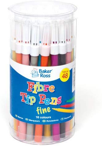 Baker Ross AF961 fine tip fibre pens value tub - tub of 48, assorted colours, 48 count (Pack of 1)