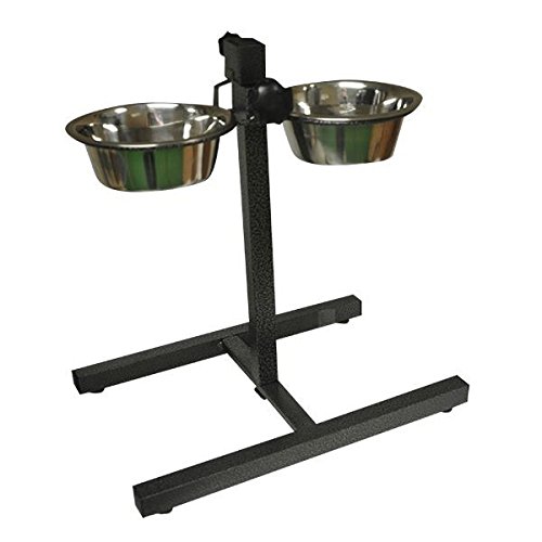Stainless Steel Double Pet Dog Bowls Adjustable Height Stand Feeding Station - Bowl -17 cm, Stand Height - 28 cm