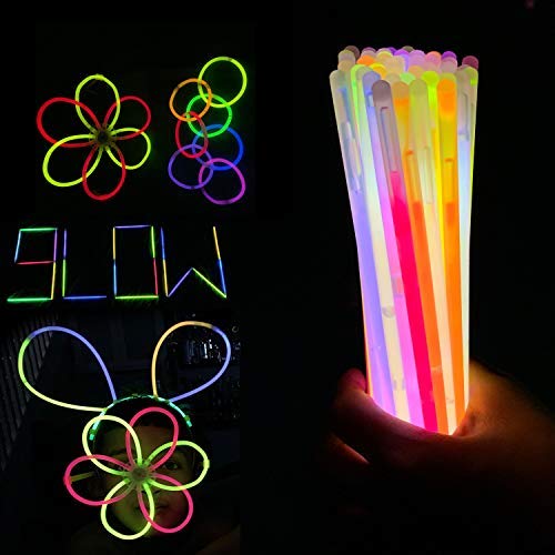 100pcs Premium 8 Inch Glow Sticks With Connectors To Make Neon Necklace Wrist Band Bracelets, Party Favours