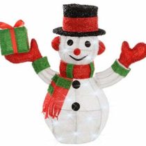 WeRChristmas Pre-Lit Tinsel Snowman with 10 LED Lights Christmas Decoration, 45 cm - Small, Multi-Colour