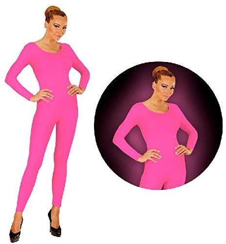 Widmann Womens Neon Pink Bodysuit Fairy Fancy Dress Costume Ladies 80S Rave Outfit S/M, S-M