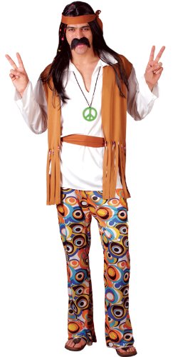 Wicked Costumes Mens 60s 70s Hippie Fancy Dress Costume - Woodstock Festival Retro Party Outfit - Large, Orange - Image 2