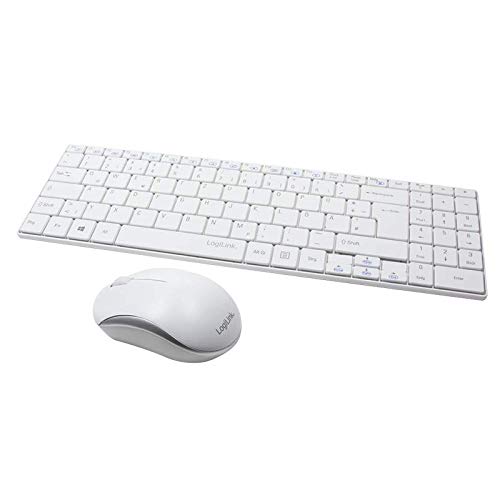 LogiLink ID0109 Wireless Mouse Set 2.4 GHz Slim Design with Tastertur/Optical 3 Button Mouse with Auto Link Connection, White
