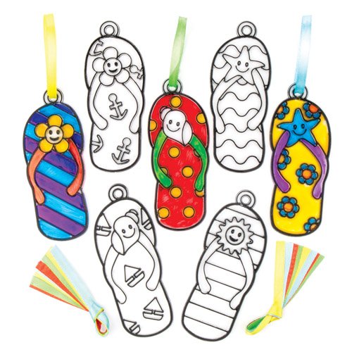 Baker Ross AV224 Flip Flop Suncatcher Decoration Set for Children to Design Decorate and Display