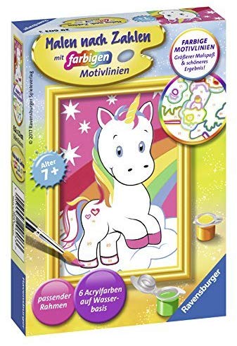 Ravensburger CreArt 29603, Cute Unicorn, Painting by Numbers for Children from 7 Years, Painting Set including Frame