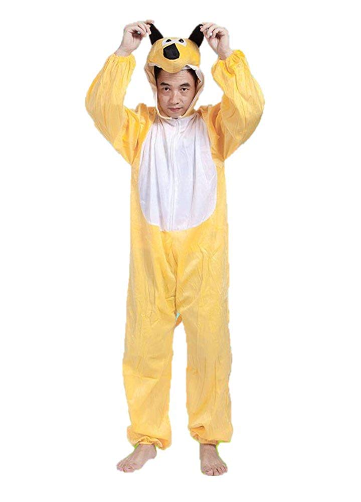 Adult Animal Costumes Unisex Pajamas Fancy Dress Outfit Cosplay Onesies (Yellow Dog), Multicolor