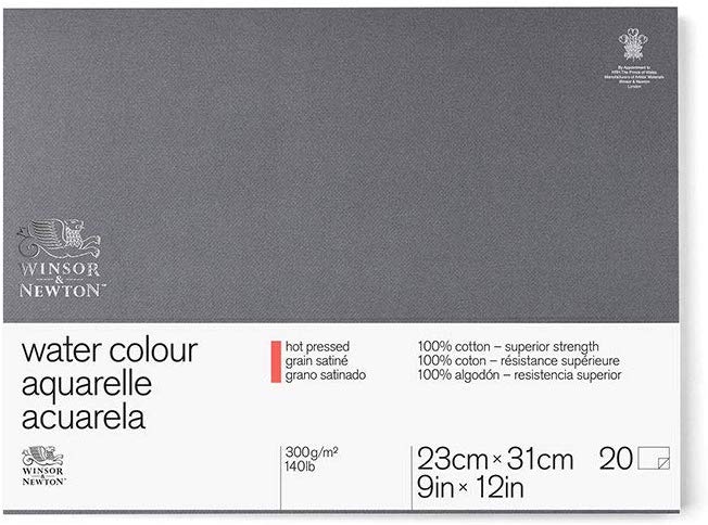 Winsor & Newton Professional 22.9 x 30.5 cm 300 gsm Hot Pressed Water Colour Paper Glued Block, White, 22.9 cm x 30.5 cm