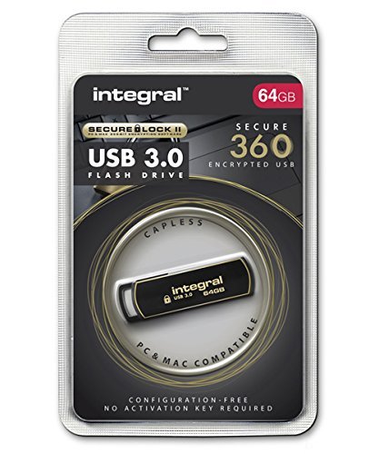 Integral 64GB Secure360 256-Bit Software Encrypted 3.0 USB Secure Flash Memory Drive, Working & Encrypted Dual Partition
