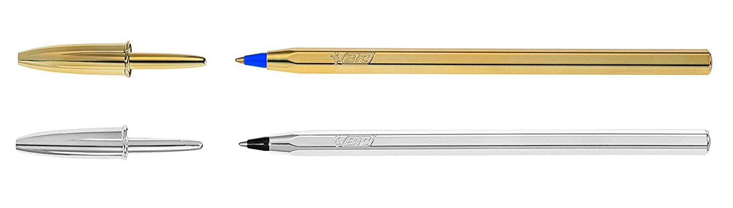 BIC Shine, Ballpoint Pen Gift Set for Christmas, Pack of 4 Pens (4 Colour and Cristal) with Gold and Silver Shiny Barrels - Image 3