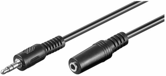 Goobay 50432 Headphone and Audio AUX Extension Cable, 3-pin, 3.5 mm, Black, 4 mm Diameter, 3 m Cable Length