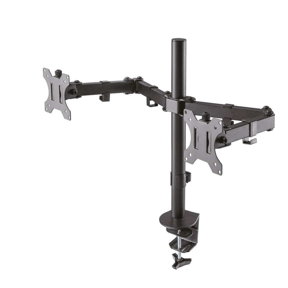 Newstar FPMA-D550DBLACK Full Motion Dual Desk Mount (clamp & grommet) for two 10-27" Monitor Screens, Height Adjustable - Black