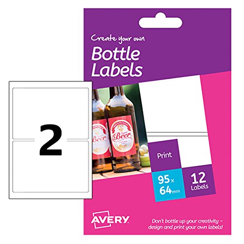 Avery Customisable Glossy Bottle Labels, Printable, for Wine Beer & Water Bottles, Smudge-Free and Water-Resistant, 95 x 64mm