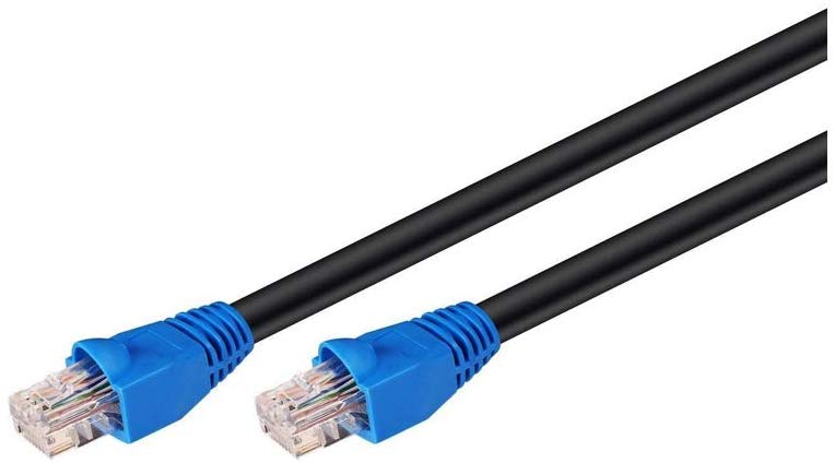 Goobay 94396 Outdoor Patch Cable CAT 6 Cable / 2-fold PE Sheath Waterproof / RJ45 Plug Ethernet Cable/Outdoor Network Cable 60m / Black/LAN Cable 60m