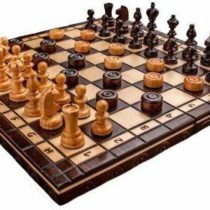 Prime Chess Hand Crafted Cherry Wooden Chess and Draughts Set 35 x 35 Centimeter