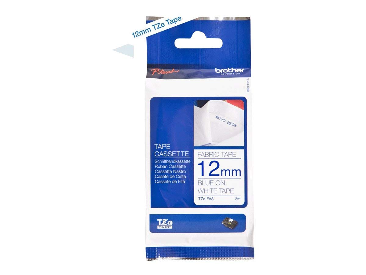 Brother Blue on White 12mm Fabric Tape