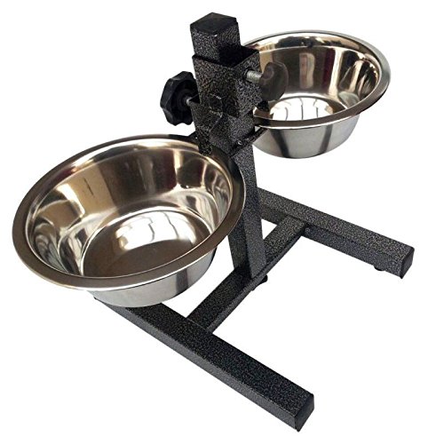 Stainless Steel Double Pet Dog Bowls Adjustable Height Stand Feeding Station - Bowl -17 cm, Stand Height - 28 cm - Image 2