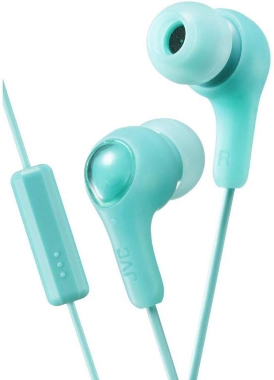 JVC Gumy Plus In Ear Headphones Earphones with Bass Boost, Comfortable Earbuds and Built In Mic and Remote for Call Handling Green