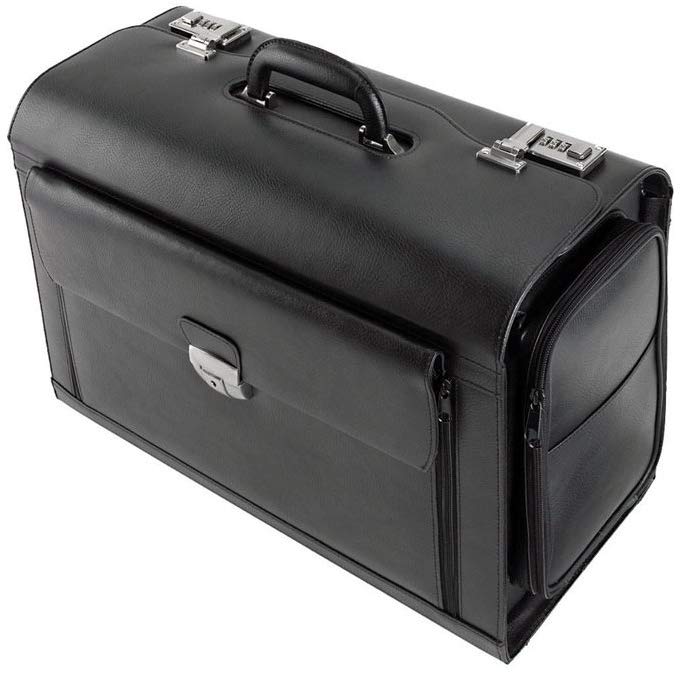 Alassio 949728 - Black Leather Pilot Briefcase, 49 mm