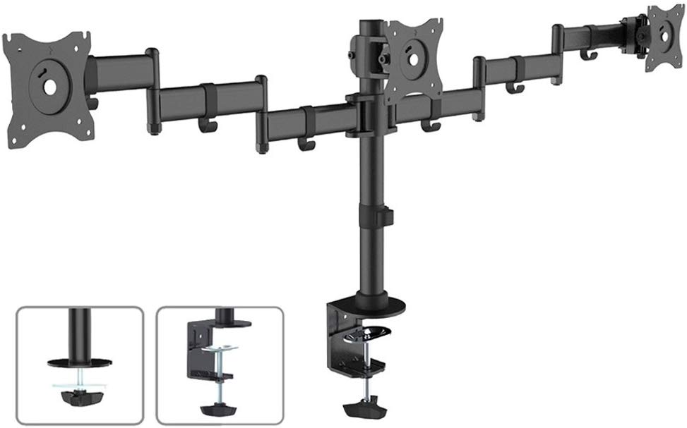 Maclean Brackets MC-691 Triple Monitor Arm LED LCD Plasma Screen Desk Mount 13"-27" 8kg, schwarz, 52x31x14 cm