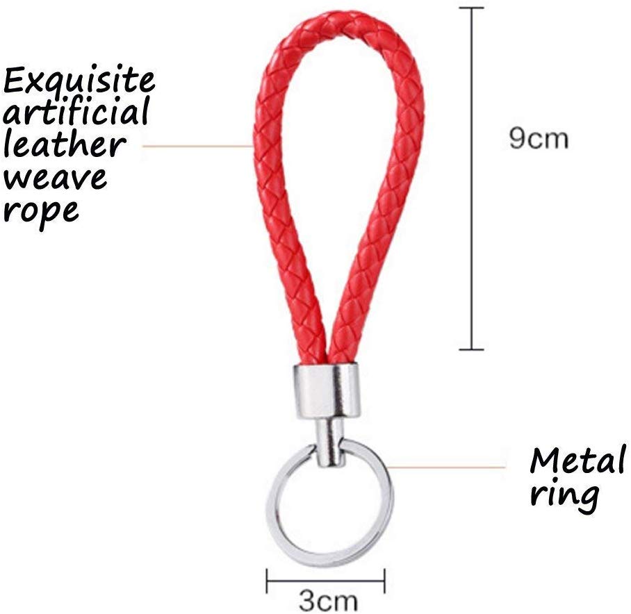 SwirlColor Braided PU Leather Strap Keyring Keychain Car Key Chain Ring Key Fob for Women Men Children- 5 Pcs - Image 4