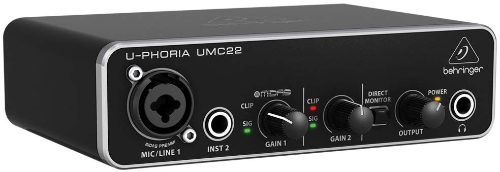 Behringer UMC22 Audiophile 2x2, 48 kHz USB Audio Interface with Midas Mic Preamplifier for Recording Microphones and Instruments - Image 3