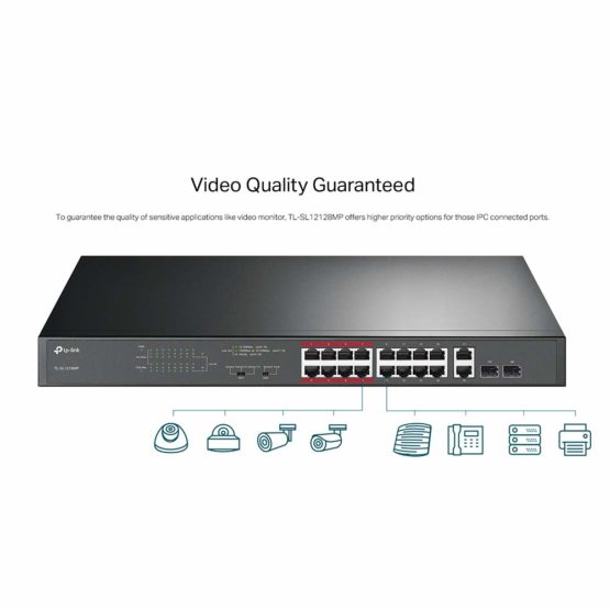 TP-Link TL-SL1218MP 16-Port PoE+ 10/100 Mbps + 2-Port Gigabit Unmanaged Ethernet PoE Switch with 2 Combo Gigabit SFP slots (16 PoE+ Ports + 2 Gigabit RJ45 Ports + 2 SFP slots, 192 W, Rackmount) - Image 3