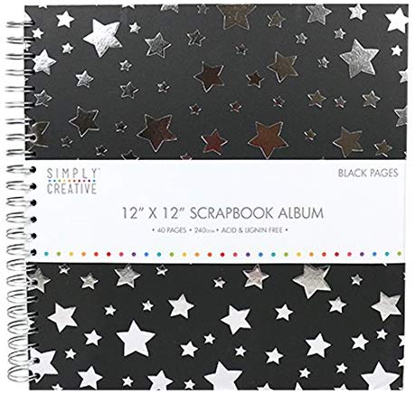 Simply Creative SCALB023 Plain Black With Stars Scrapbook Album 12"x12" (40 Pages), Black With Stars 12"x12"