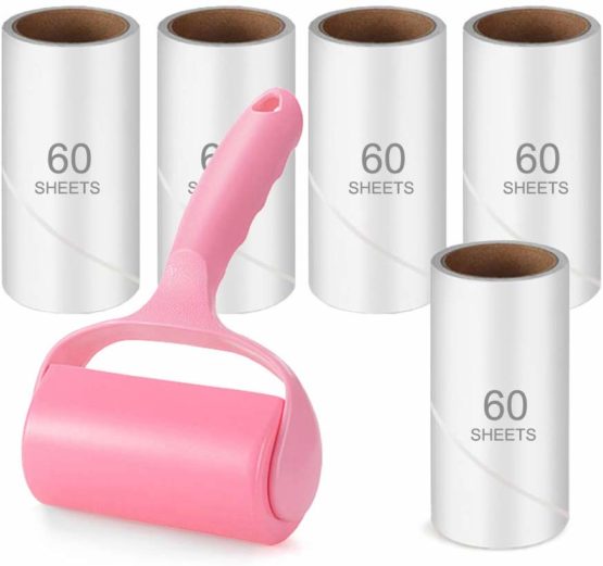 Mr Hsiung & Mrs Yin 300 Sheets Lint Roller for Clothes, Pet Hair Remover, TCEBUY Extra Sticky Lint Remover Brush, Clothes Cleaner Roller, 1 Roller + 5 Refills