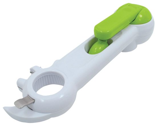 Aidapt Multi Use Tin Opener Ideal for users with arthritis,limited dexterity,weakened grip. Can open tins,cans,ring pulls,bottle tops easily, Handy turning handle with large knob to grip for opening tins. (White and Green)