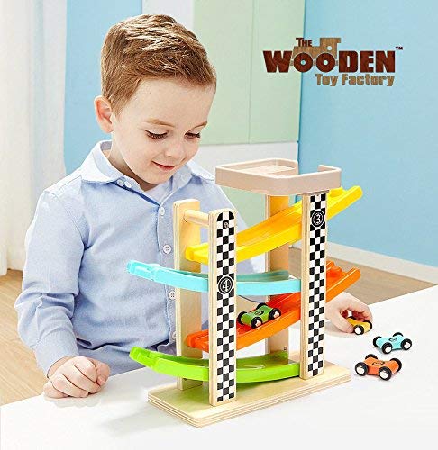 The Wooden Toy Factory Includes Lot Click Clack Racing Track with *6* Cars
