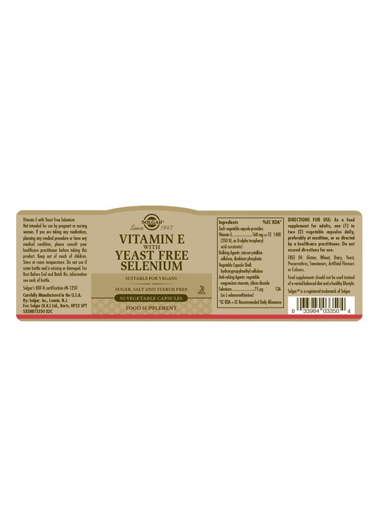 Solgar Vitamin E with Yeast Free Selenium, Supports Immune System & Metabolism, Protects Against Oxidative Stress - Image 2