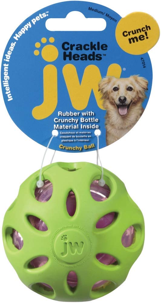 JW Crackle Ball Medium By Rubber Ball with A Plastic Bottled Heart for Dogs M, Assorted - Image 3