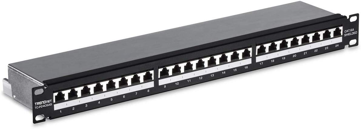 TRENDnet 24-Port Cat6A Shielded 1U Patch Panel, 1000BASE-T/10GBASE-T Support, Compatible with Cat5e, Cat6, Cat6a