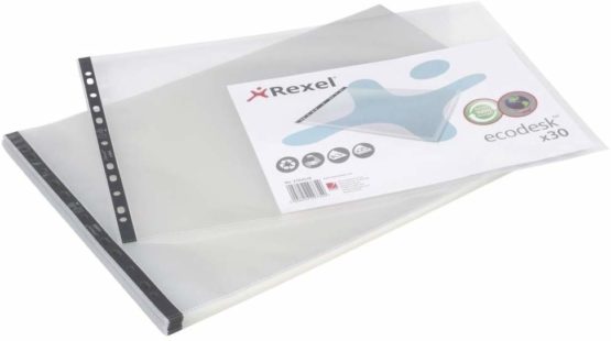 Rexel EcoDesk Premium A3 Punched Pockets, Landscape, Recyclable, Embossed, Pack of 30, 2102578