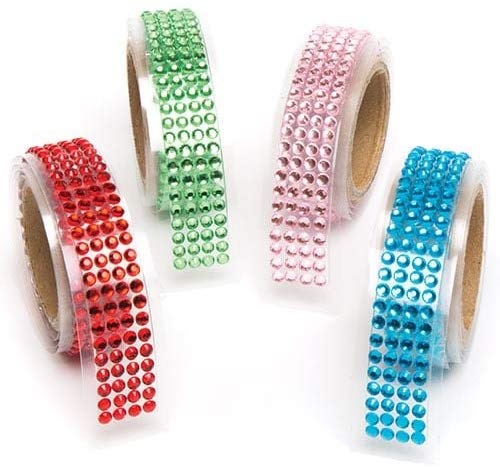 Baker Ross AR301 Coloured Gem Sticky, Decorative Tape for Card Scrapbooking and Arts and Crafts for Kids Assorted, (Pack of 4)