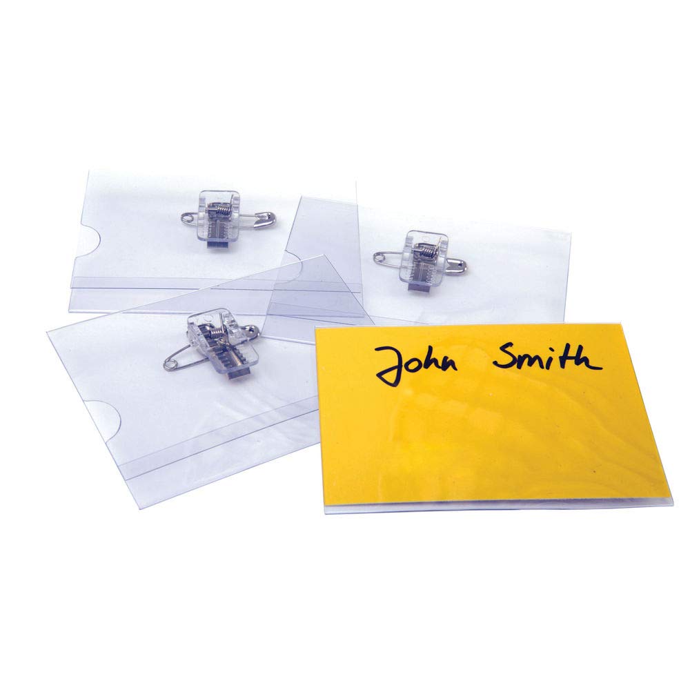 PAVO - Premium 40 x 75 mm Combi Clip Visitor Name Badge (Pack of 50), 8009176, transparent, 40x75 mm