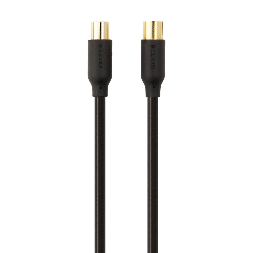 Belkin - TV Coaxial Aerial Cable Right Angle 90 dB with Gold-Plated Contacts 5 m, M/F - Black, 5 mètres