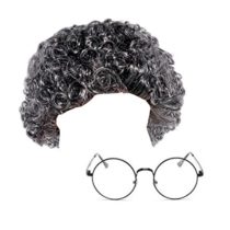 GrassVillage GREY CURLY GRANNY WIG + GLASSES SET FOR BOOK WEEK FANCY DRESS PARTY