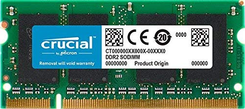 Crucial CT25664AC800 2 GB DDR2 800 MHz (PC2-6400) CL6 SODIMM 200-Pin Memory, Multi-Colour
