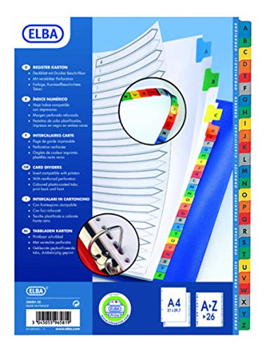 Oxford A4 A-Z Indices with Coloured Plastic Coated Tabs, Multi-Colour, Assorted Colours - Image 3
