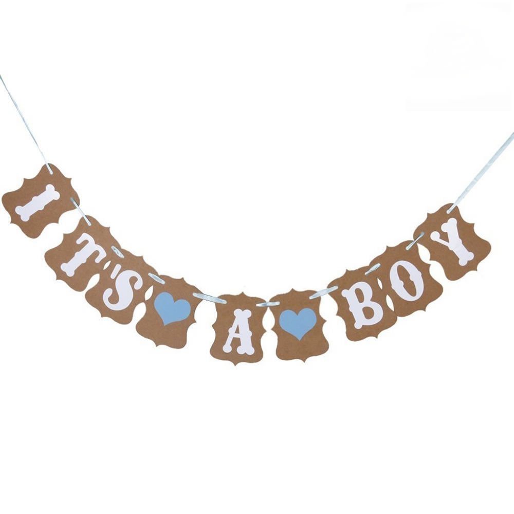 Losuya Baby Shower Bunting Banner Kraft Paper Garland Rustic Christening Baby Shower Photo Props Birthday Party Decoration (It's a boy) - Image 4