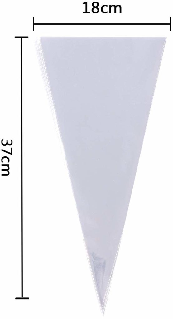 Whaline 100 Pcs Clear Cone Treat Bags Cellophane 37 x 18cm Sweet Cello Bags with 100 Assorted Twist Ties for Party - Image 2