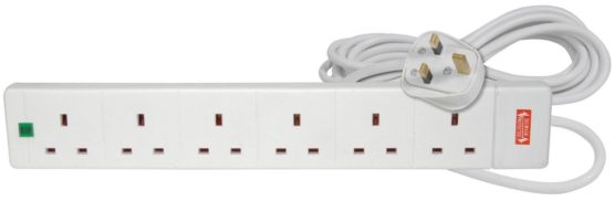 Pro-Elec 5 m 6 Gang Extension Lead with Surge Protection, White
